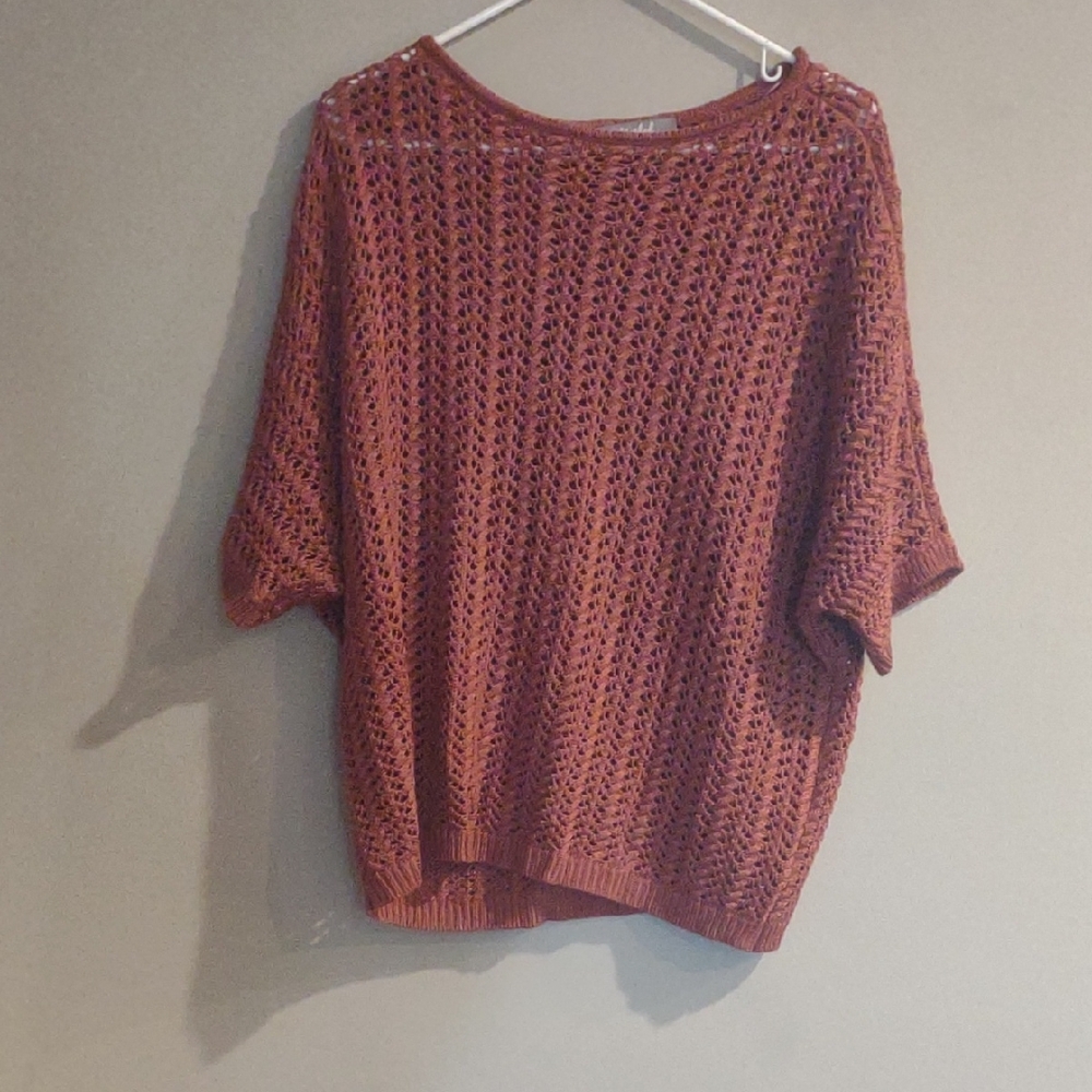 Marled Women's Large Short Sleeve Brick Knit Top